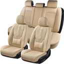 Coverado Car Seat Covers Full Set, Nappa Leather Seat Covers for Car, Waterproof Car Seat Protector with Lumbar Support, Automotive Seat Covers Universal Fit for Most Cars SUV Trucks (Beige)