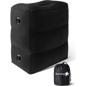 Sunany Inflatable Foot Rest Pillow , Adults Airplane Travel Pillow-Adjustable Height Cushions, for Kids to Sleep While Traveling, Suitable for Office, Home and Any Travel Black (1 Pack)