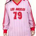 Jersey Shirts for Women Y2k Graphic Number Shirt Football Jersey Top V Neck Streetwear Long Sleeve Tops (S)