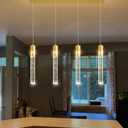 4 Lights Pendant Lights for Kitchen Island Modern Dimmable LED Crystal Chandelier Gold Pendant Light Fixture with Remote for Dining Room Living Room