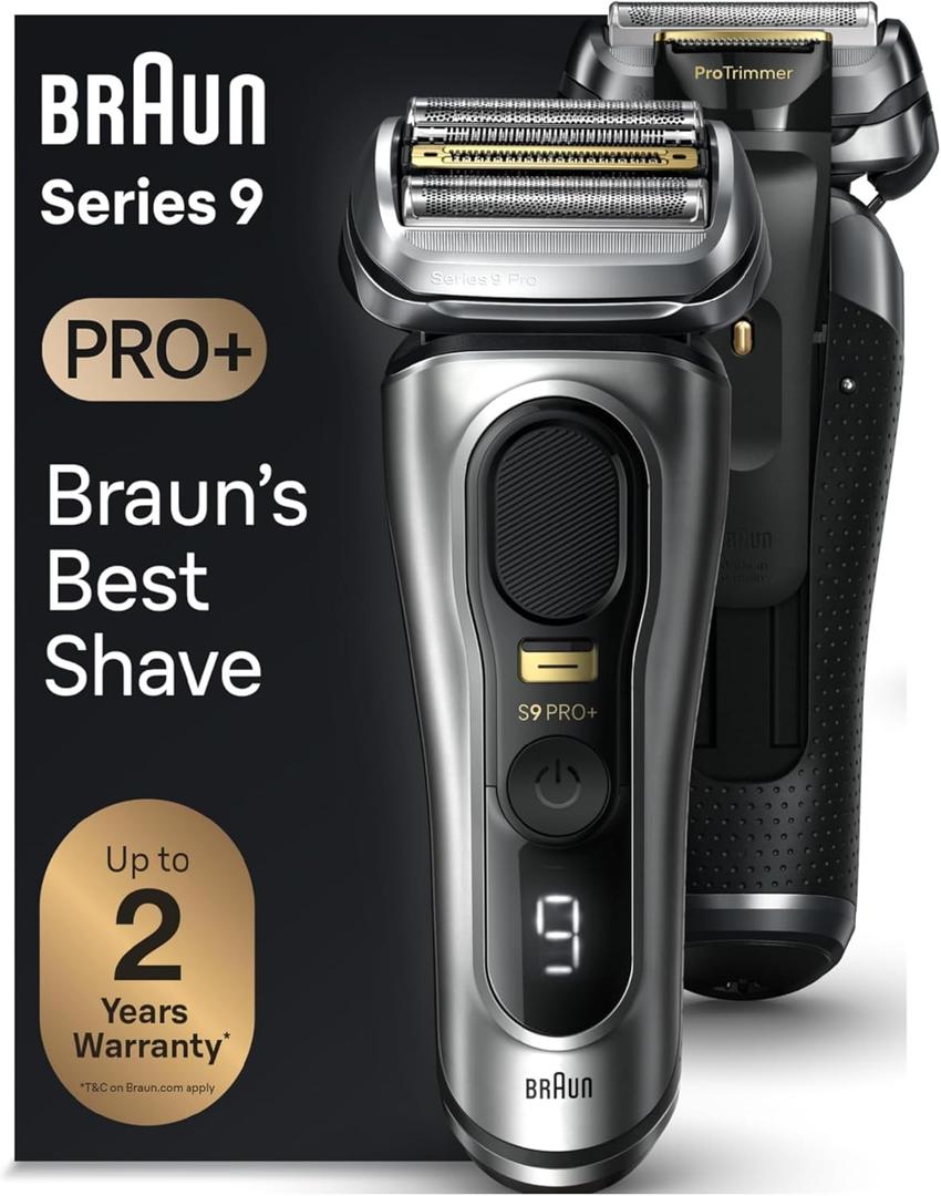 Braun Series 9 PRO+ Electric Razor for Men, 5 Pro Shave Elements & Precision Long Hair Trimmer, 6in1 SmartCare Center, Wet & Dry Electric Shaver for Smooth Skin with 60min Battery Runtime, 9517s (4 Piece Set, Silver)