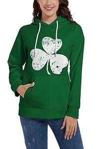 TMSD Women St.Patrick's Day Long Sleeve Top Shamrock Clover Sweatshirt Hoodie Clover XXL
