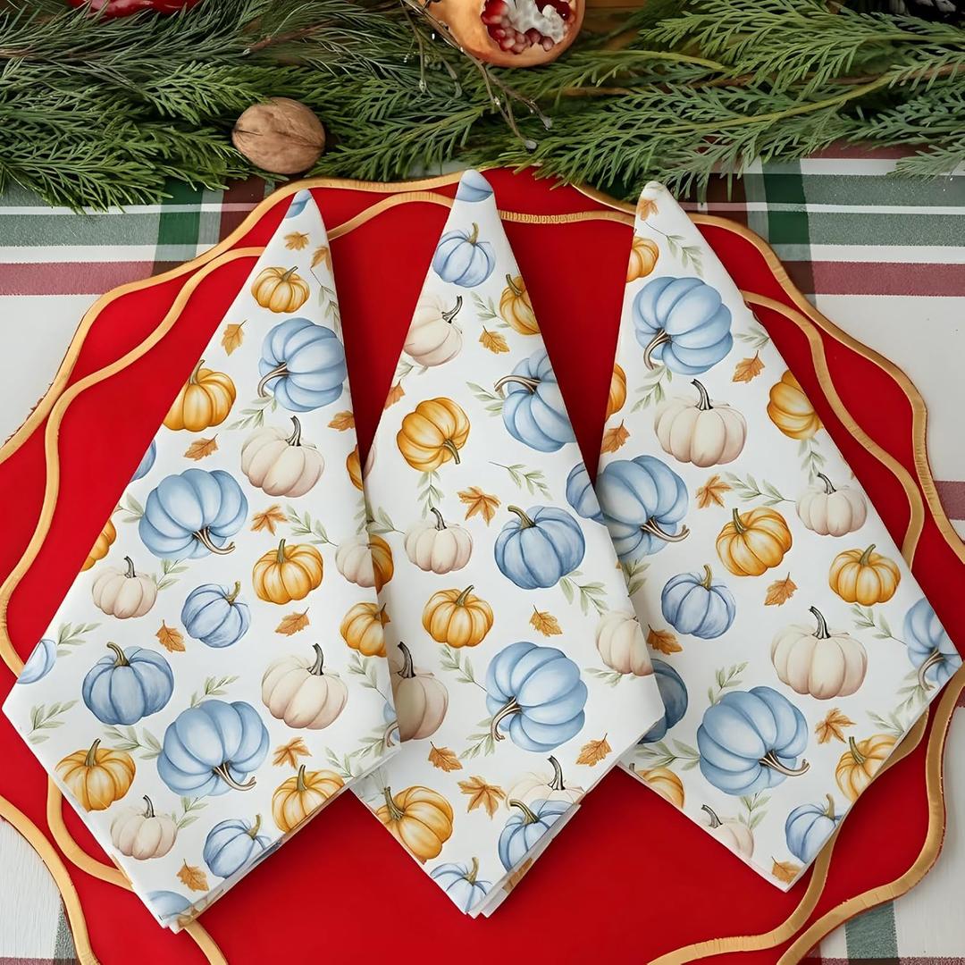 Maxdot 12 Pcs Fall Thanksgiving Cloth Napkins 19 x 19 Inch Happy Fall Party Decoration Autumn Dinner Washable Fabric Napkins Gifts(Thanksgiving Colorful)