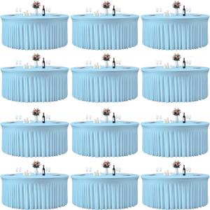 GALLETY 12 Pack Bulk Baby Blue Round Tablecloths for 5ft Tables, 120 inch Fitted Spandex Table Cloth with Skirt, Wrinkle Free Wholesale Table Covers for Large Events, Weddings Reception, Banquets, 60inch