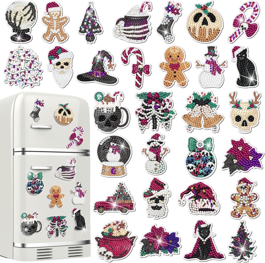 30 Pcs Christmas Magnetic Diamond Art Decor Creepy Nightmare Diamond Painting Magnets Kits Adult DIY Art Horror Fridge Magnet Refrigerator Sticker for Beginners Gifts Home Car Garage Decor