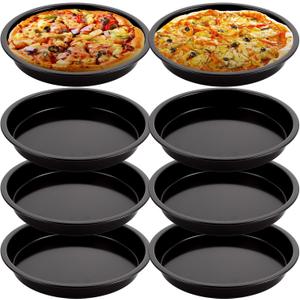 8 Pack Deep Dish Pizza Pan Personal Pizza Pan for Oven Round Pizza Plates Set Small Pizza Baking Sheet Non Stick Carbon Steel Pizza Platter Metal Pizza Trays for Serving Cooking Grilling 7Inch