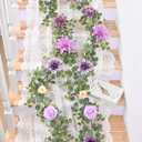 Waipfaru 8.85Ft Flower Garland, Eucalyptus Greenery Garland with Flowers, Rose Floral Vines for Wedding Table Runner Spring Summer Backdrop Decor (Purple)