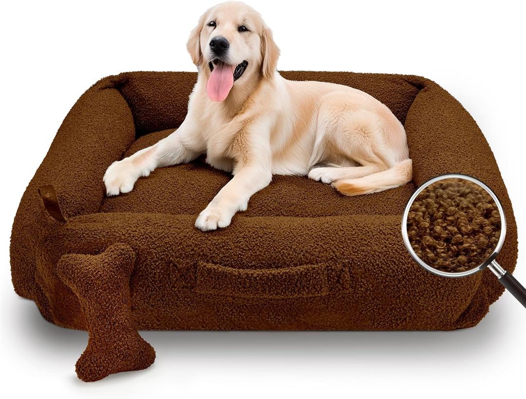 Sytopia Indestructible Chew Proof Dog Bed, Anti-Anxiety Donut Cuddler, Waterproof Soft Round Bed, 32 Inch Teddy Bear Fleece, Washable for Small Medium Dogs and Large Cats 35 lbs