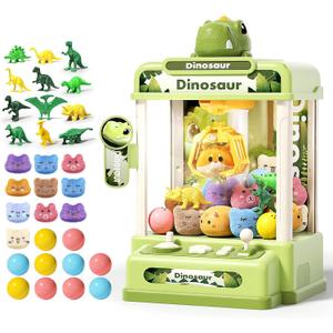 32PCS Dinosaur Claw Machine for Kids, Mini Vending Machine with with Music,Electronic Arcade Game Prize Dispenser for Boys Girls and Boys Birthday Toys Gifts Age 3 4 5 6 7 8 Years(Small)