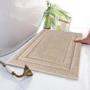 HOmatME Bathroom Rug Mat, Super Soft and Water Absorbent Microfiber Bath Rugs, Non-Slip Shaggy Bath Mats, Carpet for Tub Shower Bath Room Machine Wash Dry, 16" x 24", Beige