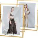 Gold Picture Floating Frame, Set of 2 Pressed Glass Floating Frames, 6 x 8 Standing Gold Picture Frame for 5x7, 4x6, 3x5 Photo Tabletop Display