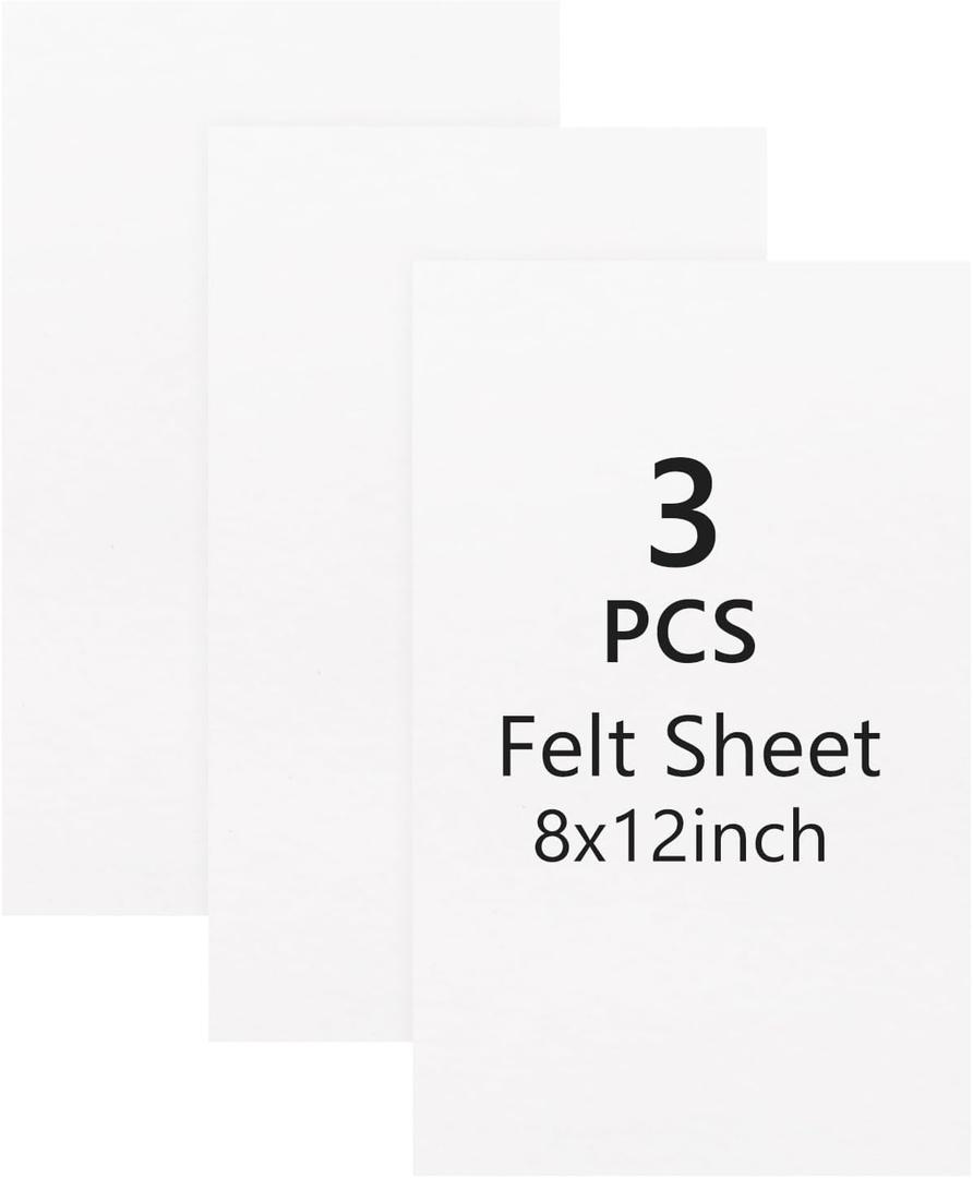 8x12 White Felt Fabric Sheets - 3PCS Felt Squares -1 Colors Soft Felt Squares, 1.5mm Thick for Sewing, Patchwork, Decoration, Embroidering, Book, DIY Craft