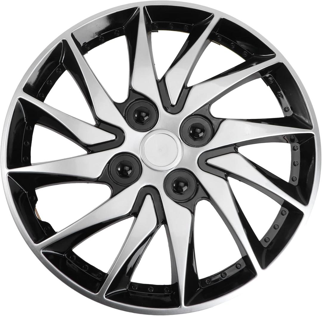 Hubcap Wheel Cover for Cars Silver and Black Auto Rim Accessory Durable Hub Case for Tire Refitting Fits Vehicles (Medium, Picture 1)