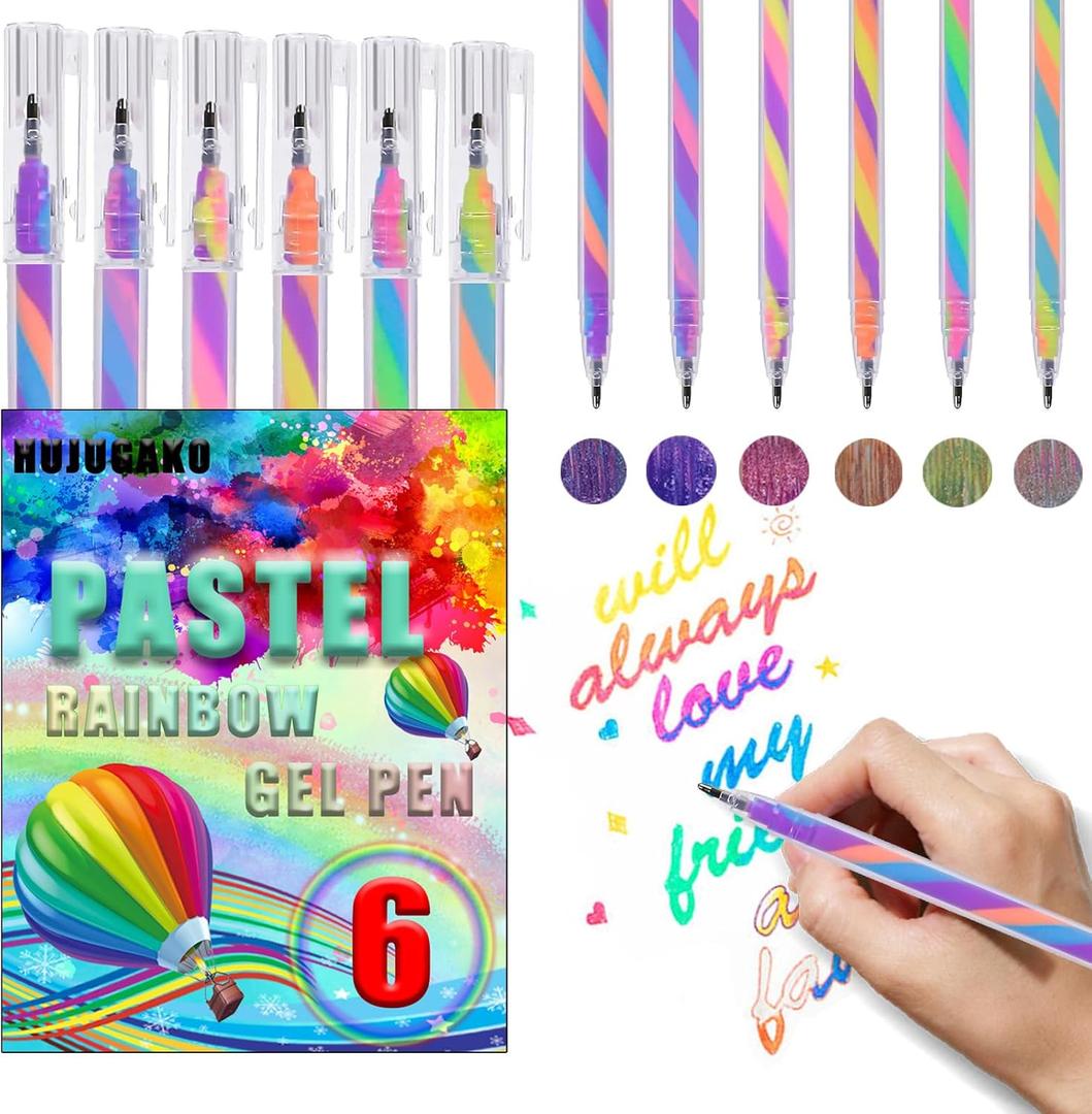 Rainbow Gel Pens, 6 Colored Pastel Mixing of 3 Colors Magic Pens,150% More Ink for Adults Coloring Books Drawing Doodling Crafts Scrapbooks Bullet Journaling