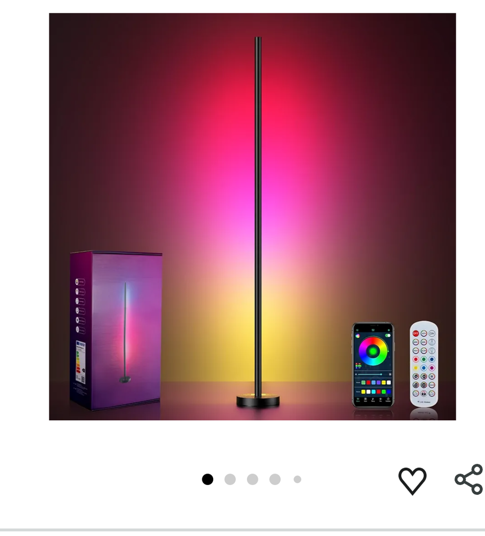 Smart RGBICW LED Corner Floor Lamp - 16 Million DIY Colors, 68+ Scenes, Music Sync, App & Remote Control, Color-Changing Ambient Lighting for Living Rooms, Bedrooms, and Gaming Rooms
