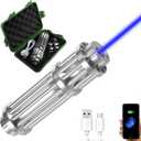 High Power Blue Flashlight, Long Range Flashlight with Adjustable Focus, USB Rechargeable Handheld Light for Camping, Hiking, Fishing