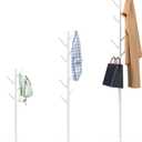 Durmmur Heavy Duty Coat Rack with Natural Marble Base, Freestanding Metal Coat Stand with 8 Hooks, Modern Stable Coat Hanger Tree for Bags, Jacket, Clothes, and Hats, White Metal