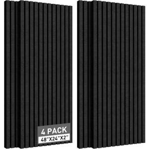 4 Pack Acoustic Foam Panels, 2" X 24" X 48" Wedge Soundproof Studio Foam for Walls,Sound Absorbing Panels, Sound Insulation for Studio, High Density Fireproof Studio Wedges (Black, 4 Pack)