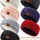Geyoga 7 Pcs Women Winter Headbands Ear Warmer Women Knit Cable Headbands Fleece Lined Cold Weather Ear Muffs (Bright Colors)