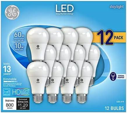 GE Daylight 60 Watt Replacement LED Light Bulbs, General Purpose, Dimmable Light Bulbs (Daylight, 12 Pack) (12)