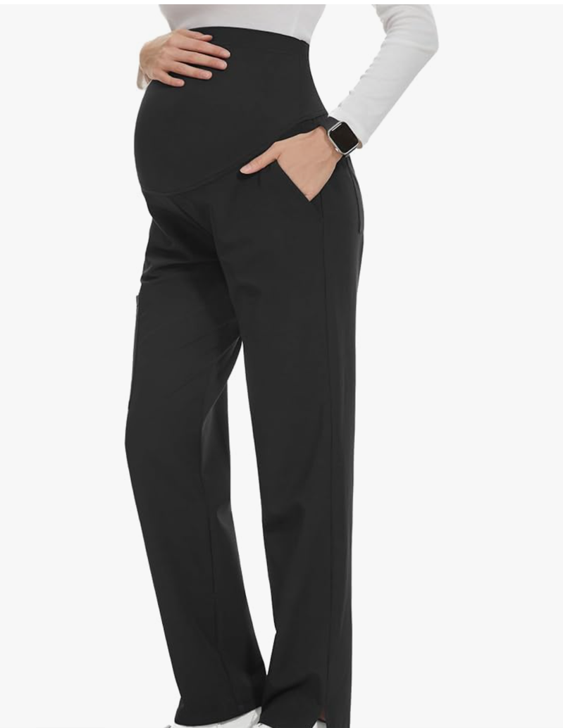 No Brand Women's Maternity Scrubs Pant 6-Pocket Stretchy Comfy Workwear Casual Pregnancy Pants, Black M