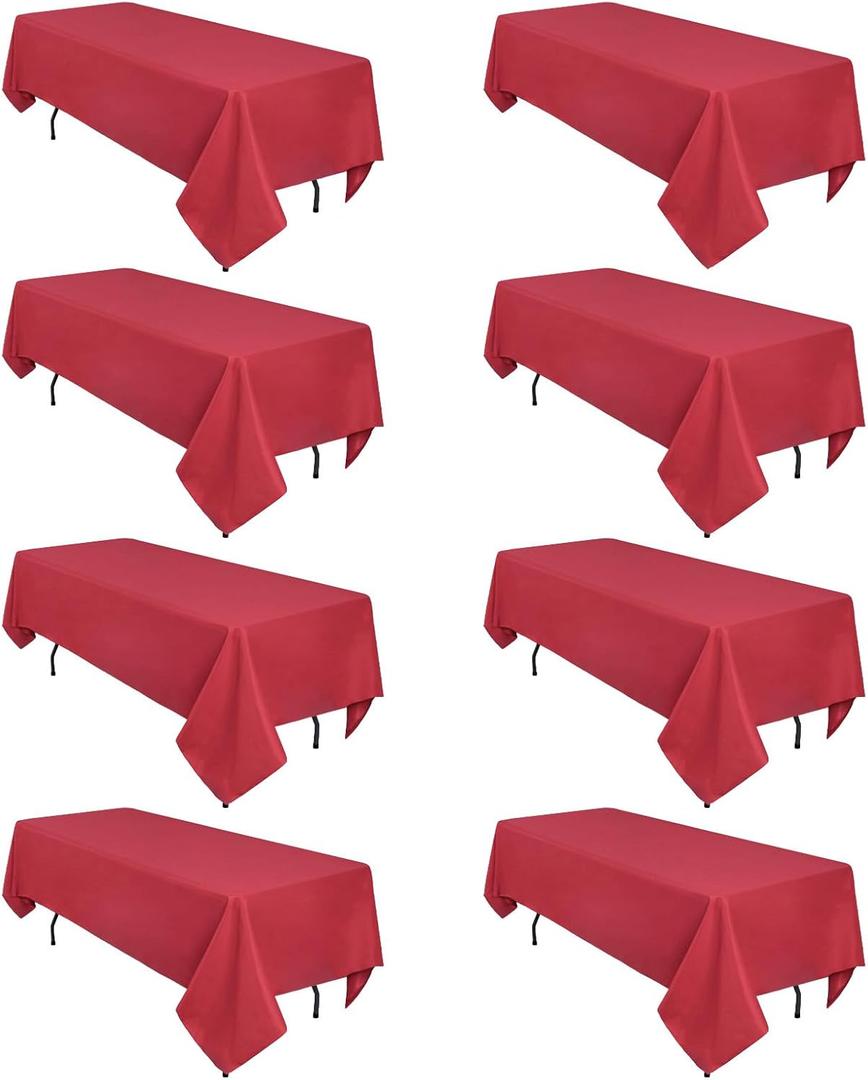 8 Pack Red Valentine's Day Tablecloth 60 x 102 Inch Rectangular Table Cloth for 6 Foot Rectangle Tables, Wrinkle Resistant Washable Polyester Fabric for Buffet Wedding Party Banquet