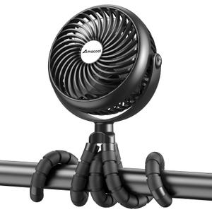 AMACOOL Baby Stroller Fan - 5000mAh Rechargeable, 3-Speed, Strong Yet Quiet, 360Rotate Portable Clip on Fan for Travel, Car Seat, Crib, Bike, Treadmill, Beach Vacation Essentials (Black)