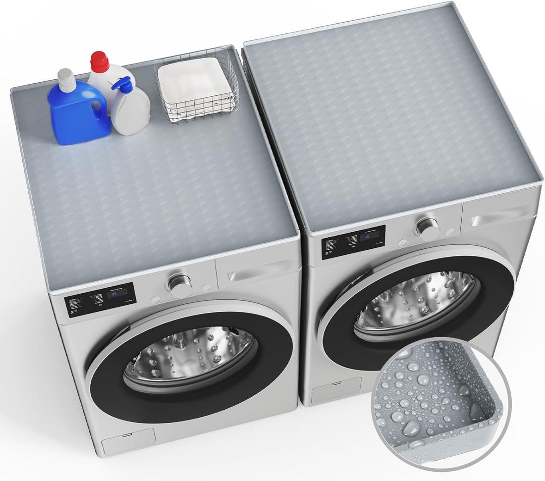 2 PCS Washer and Dryer Covers, 25.6'' x 23.6'', Silicone, Light Gray, Waterproof, Non-slip, Top Load, Laundry & Kitchen (Light Gray)