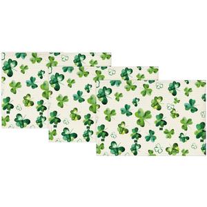 Artoid Mode Lucky Shamrock St. Patrick's Day Placemats Set of 3, 12x18 Inch Seasonal Spring Table Mats for Party Kitchen Dining Decoration