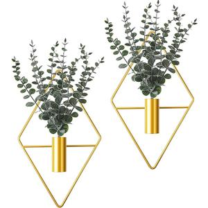 Jexine Hanging Planters with Artificial Eucalyptus Metal Hanging Vase Indoor Plants Holder Modern Geometric Boho Bathroom Wall Decor for Living Room Home Office(Gold,4 Pcs)