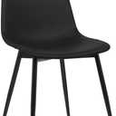 Armen Living Monte Mid Century Modern Dining Accent Chair for Table Kitchen Desk Vanity in Black Faux Leather with Black Metal Legs