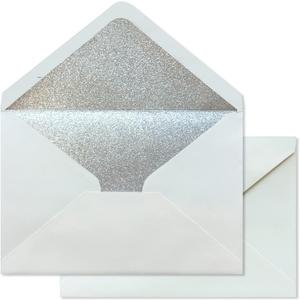 50PCS A7 Silver Envelopes with Adhesive Self-Sealing, 5.3 x 7.7 inches Pearlescent Envelopes Perfect for 5'' x 7'' Weddings Invitation (Pearl Ivory + Silver Glitter Liner)