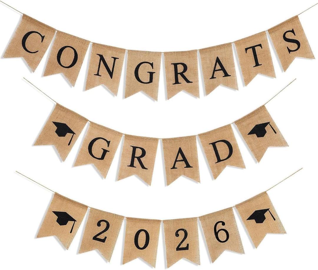 Graduation Burlap Banner 2026, Congrats Grad Banner Garland Vintage Graduation Decorations Grad Party Mantel Fireplace Wall Hanging Party Supplies for Home Classroom Prom College Decor