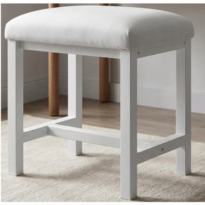 Vanity Stool, Cushioned Makeup Stool, Small Upholstered Vanity Chair for Bedroom, Bathroom & Dressing Room, Easy Assembly Footstool, White (15.75" L x 9.25" W x 16.93" H)