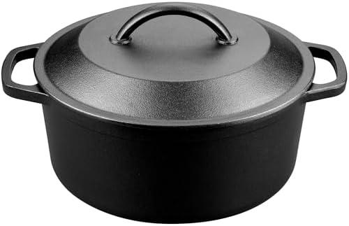 VORRINGARD Pre-Seasoned Cast Iron Dutch Oven with Lid, Round and Dual Handles, for Stovetop, Camping, Grill, Induction, Electric, Black, 3 qt