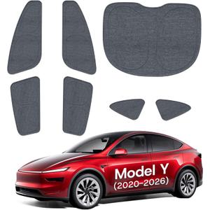 7PCS Side Window Sunshades for 2020-2026 Tesla Model Y (Juniper), [Heavier Cotton-Linen Fabric & 100% Sun Blockage & OEM Design] Dual-Layer Heat Camping & Privacy Shade Set with Storage Bag