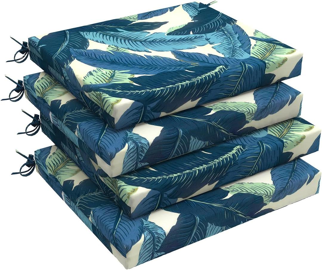 LVTXIII Outdoor Seat Cushions Set of 4 Square Corner Chair Cushions with Ties, Patio Chair Pads for Home Office and Patio Garden Furniture Decoration 18.5"x16"x2", Swaying Palms Blue