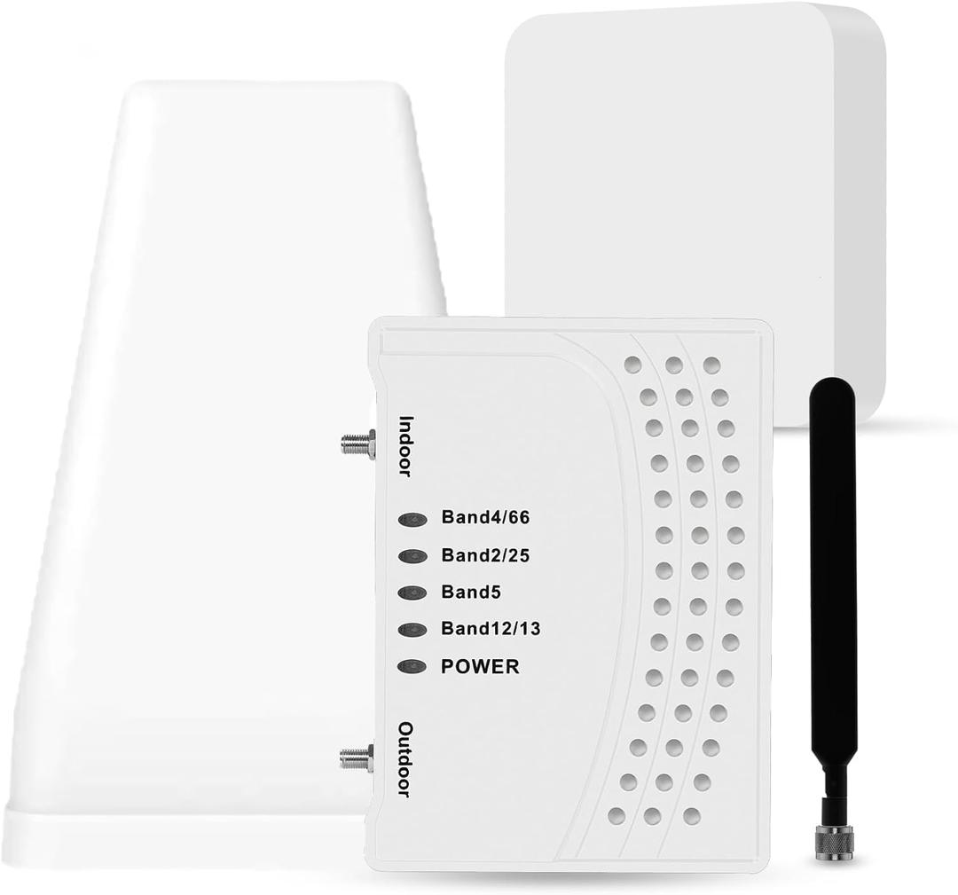 Cell Phone Booster for Home & Multi-Room, Cell Phone Signal Booster with 2 Indoor Antennas for Band 66/2/4/5/12/17/13/25,Up to 6000 Sq.Ft,Boost 4G 5G LTE Data for All U.S. Carriers, FCC Approved