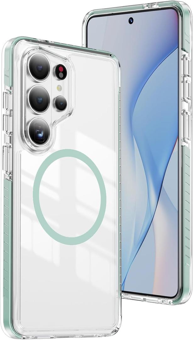 DEERLAMN Magnetic Clear Case for Samsung Galaxy S26 Ultra/S25 Ultra 6.9-Inch,[Fit for Magsafe][Military Grade Drop Protection] Transparent Slim Fit Shockproof Protective Phone Cover,Green