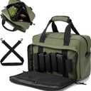 Small Range Bag For 2 Pistols Gun Range Bags For Handguns And Ammo Dual Pistol Handgun Revolver Hunting Bag Gun Carrying Case/Lockable Zippers (ArmyGreen)