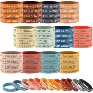 48 Pcs Inspirational Silicone Wristbands for Students Motivational Quotes Rubber Bracelets Stretch Unisex Wrist Bands for Kids Party Girls Boys Graduation Gifts School Prizes, 2.2 In (Bright Color)