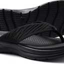 KIDMI Women's Arch Support Flip Flops with Soft Cushion Comfortable Summer Beach Slip On Walking Thong Sandals (Black, L) 5.5-6