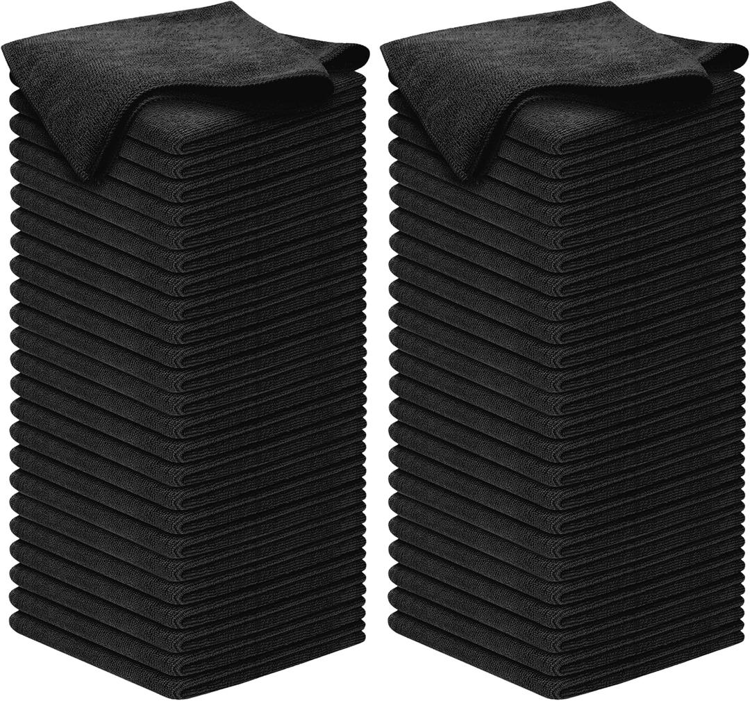 USANOOKS Premium 300GSM Microfiber Cleaning Cloth - 12.5"x12.5" High Performance - 1200 Washes, Ultra Absorbent Microfiber Towels for Cars Undercarriage, Rims & Engine Bay Cleaning - Microfiber Cloth (100 pack, Black)