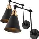 JONATHAN Y 7" Black/Brass Gold Classic Industrial Metal Adjustable Arm LED Wall Sconce for Bedside Reading, Farmhouse Swing Arm Wall Lamp with Metal Shade, Hardwired (JYL7462A-SET2), Set of 2