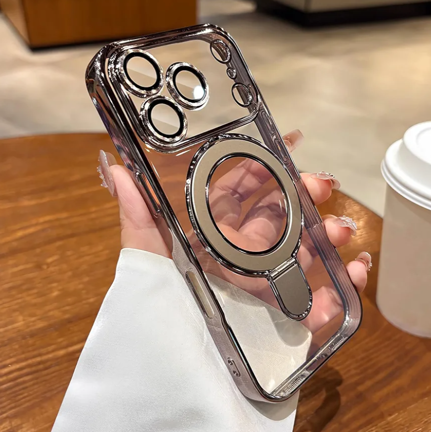 LXK Magnetic Invisible Stand for iPhone 17 Pro Max Case 6.9" Compatible with MagSafe, Military-Grade Protection, with Camera Protector, Clear Scratch-Resistant Back Cover for 17 ProMax, Grey