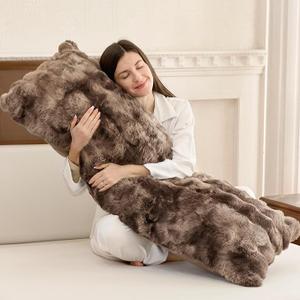 ZonLi Fluffy Body Pillow for Adults, Fuzzy Faux Fur Body Pillow with Shredded Memory Foam, Adjustable Support for Side Sleepers, Pregnancy & Decor, Gifts，20x54 Inch, Brown