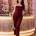 Sequin Mesh Jumpsuit for Women Homecoming, Birthday, Nightclub, NYE | Sparkly Rhinestone Mesh,Wide Leg Bodycon Outfit, Ideal for Birthday,Nye,Club Night Out,Fully Lined Stretchy Fabric (Medium, Burgundy-901579)