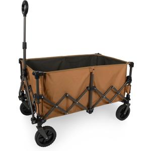PICNIC TIME Wilderness Wagon Collapsible Folding Wagon, Outdoor Wagon Cart, Sport Utility Wagon, (Brown & Gray)