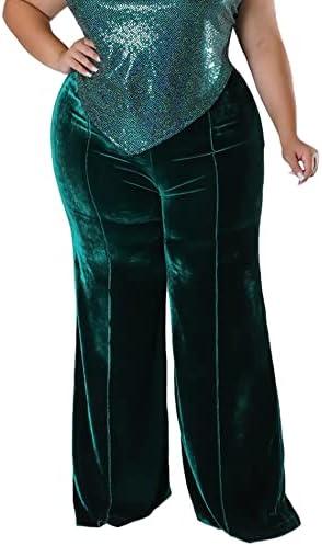 SOMTHRON Women's Plus Size Velvet Pants High Waist Flare Pants Wide Leg Palazzo Long Bell Bottom Trousers Large