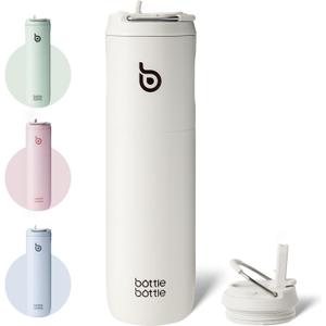 BOTTLE BOTTLE Insulated Water Bottle 24oz with Straw Lid and Handle for Sports Travel Gym Stainless Steel Water Bottles Double-Wall Vacuum Metal Leak Proof BPA-Free